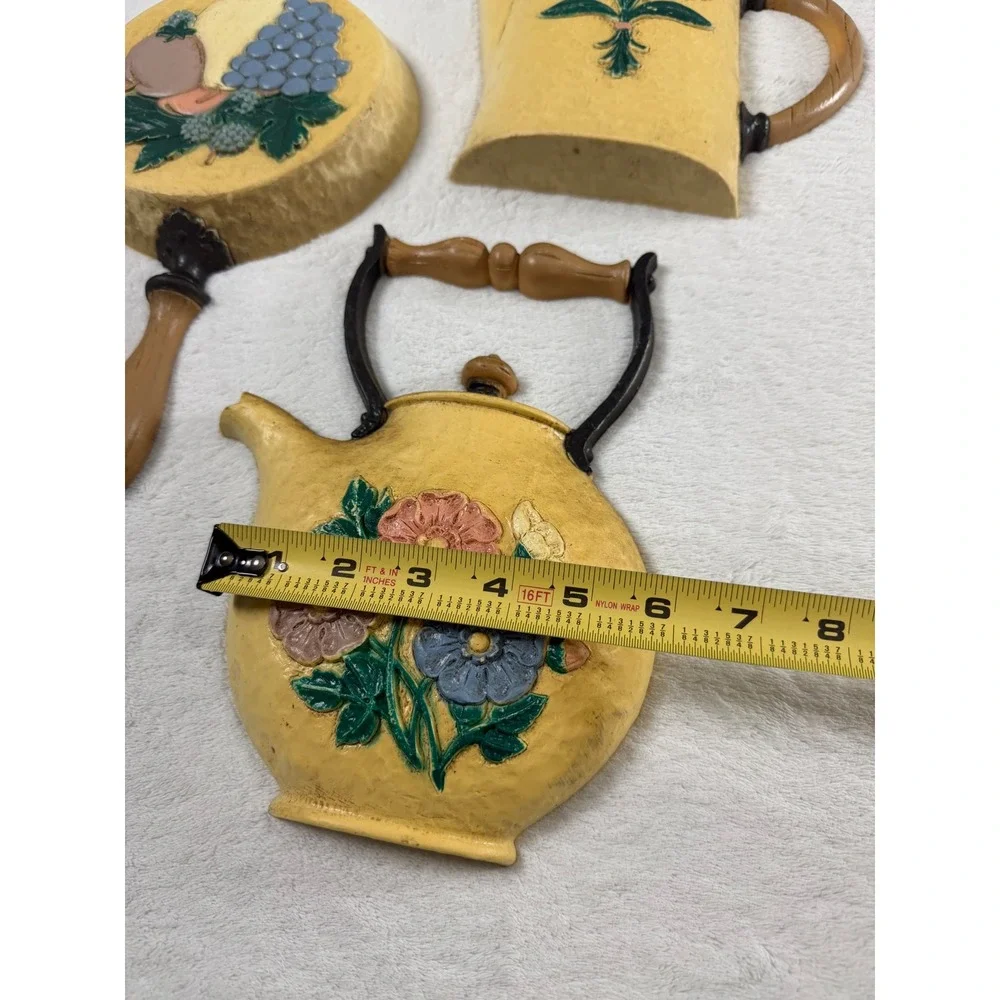 Vintage 1995 Home Interiors &‎ Gifts Kitchen Wall Plaques Set 3 Yellow Teapots